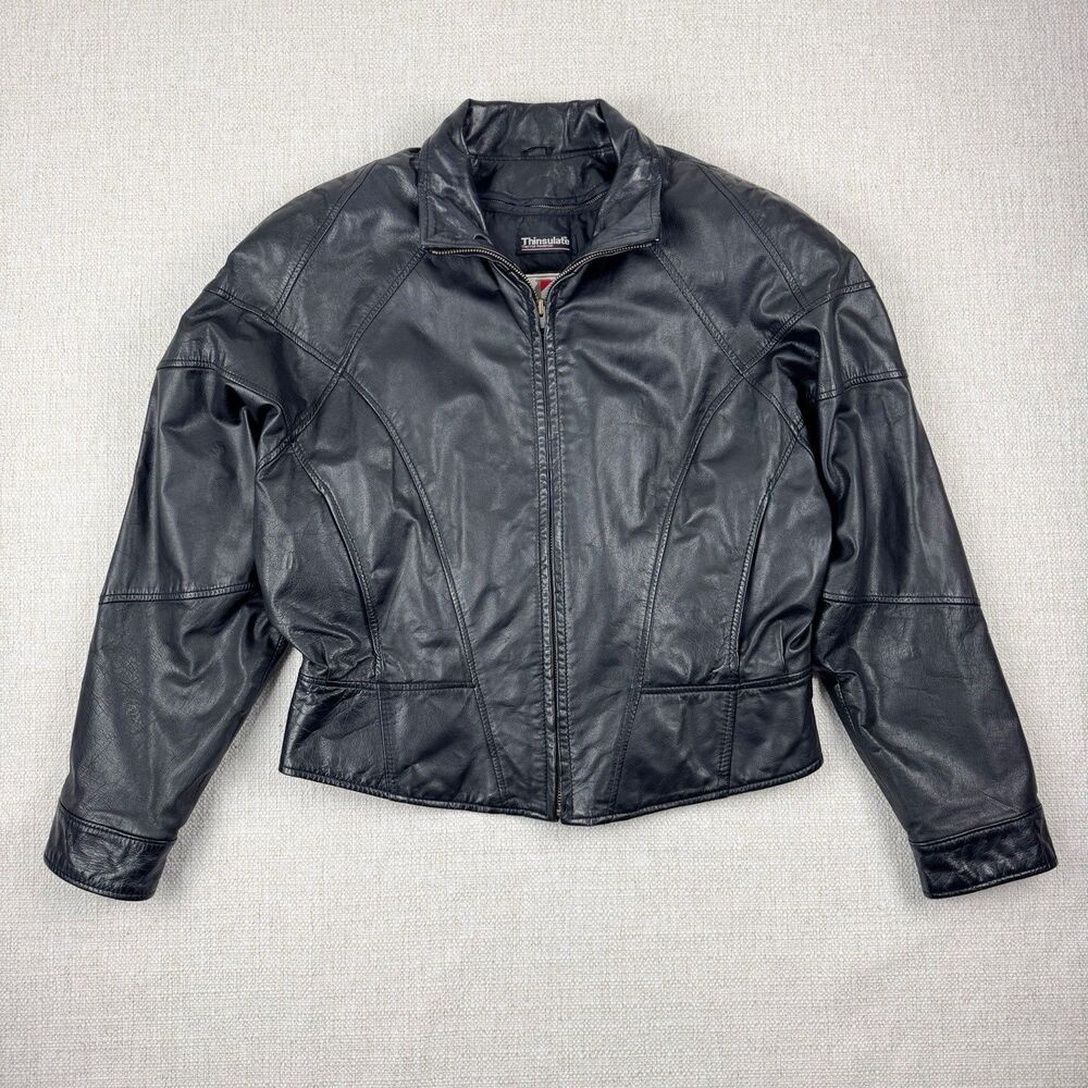 Vintage Wilsons Leather Jacket Womens Large Black Thinsulate Removable Liner